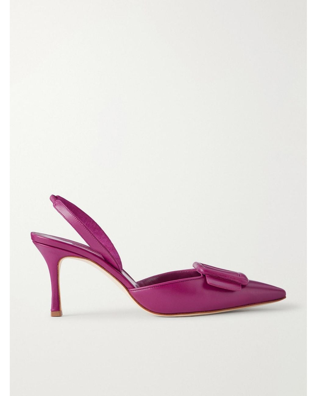 Manolo Blahnik Pink Maysli 70 Buckle-Detailed Slingback Pumps