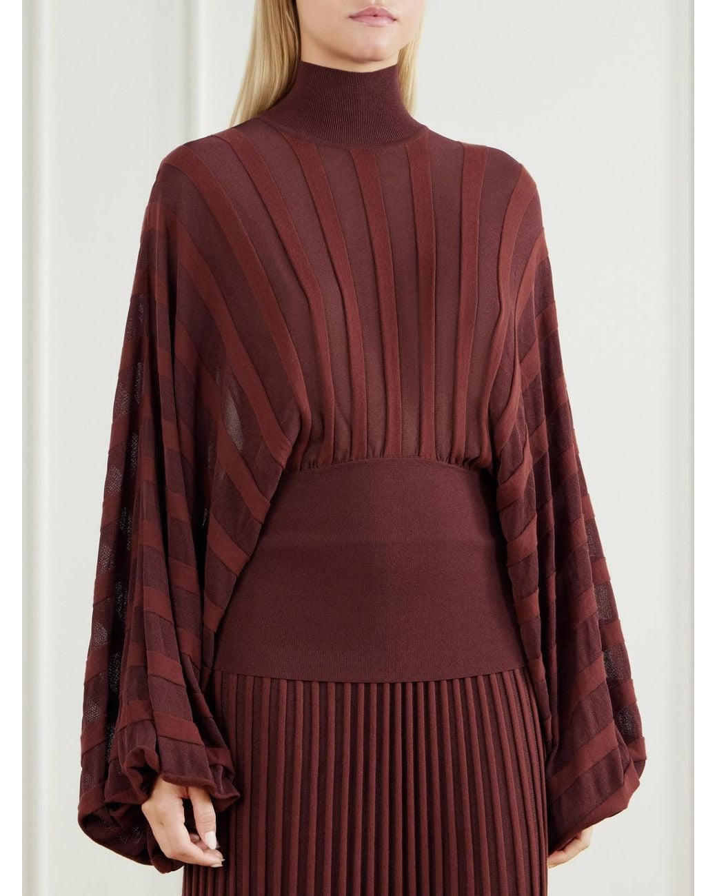Zimmermann Red Clash Striped Stretch-Jersey Turtleneck Sweater
