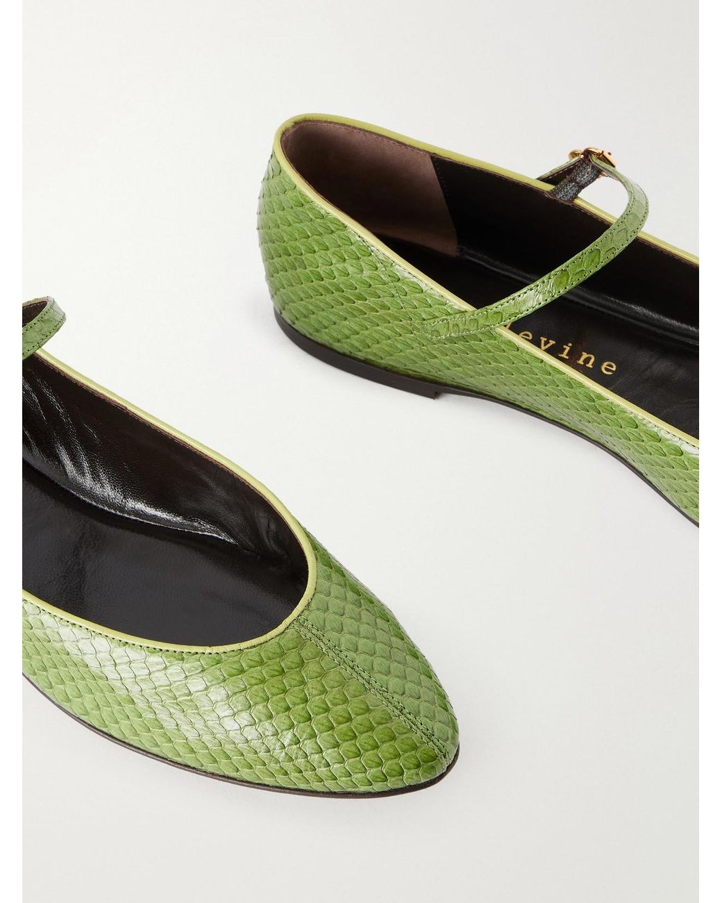 Herbert Levine Green Rule The Day Snake-Effect Leather Ballet Flats