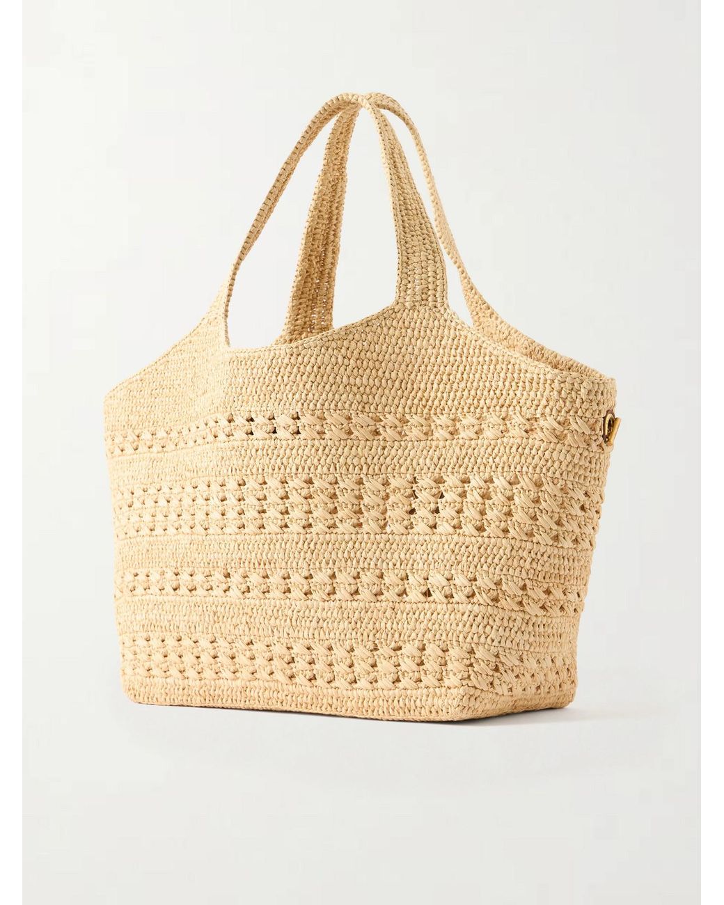 Saint Laurent Natural Icare Medium Logo-Appliquéd Raffia Tote