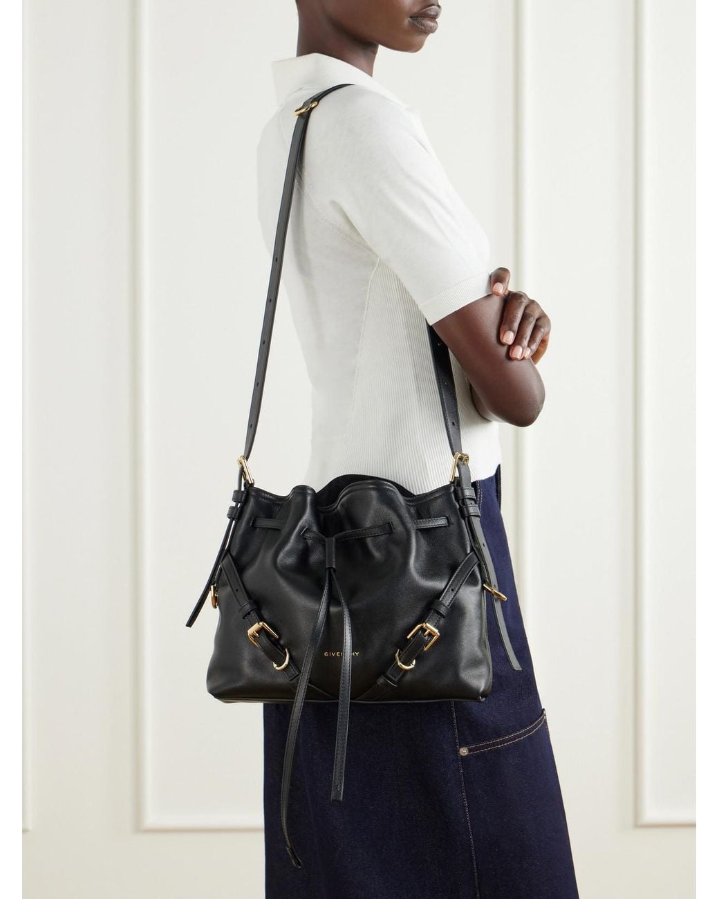 Givenchy Black Voyou Small Embellished Leather Bucket Bag