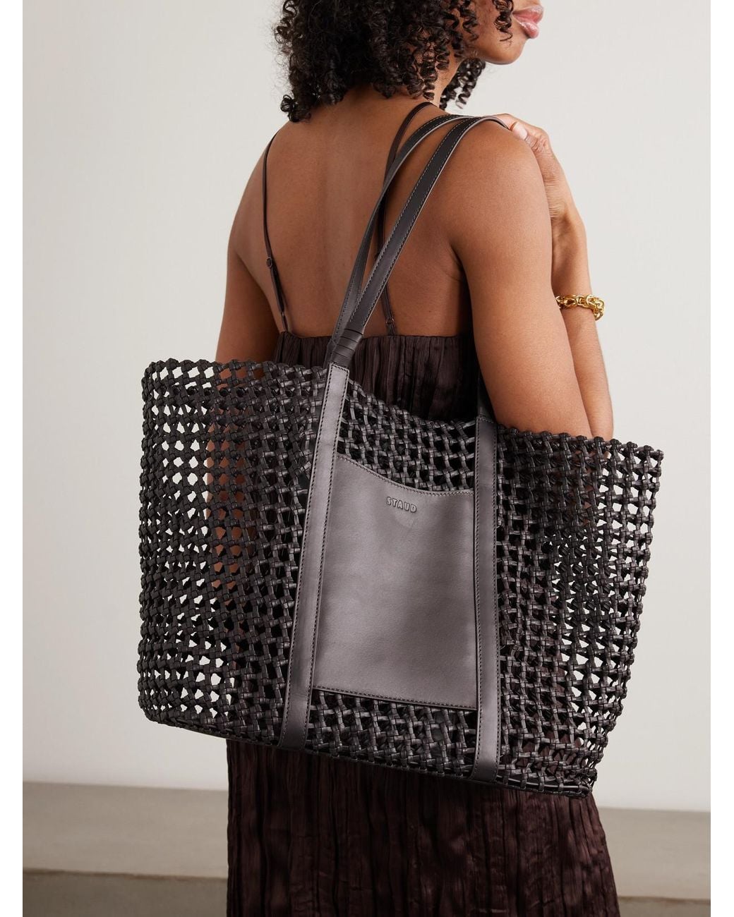 Staud Black Getaway Knotted Leather Tote