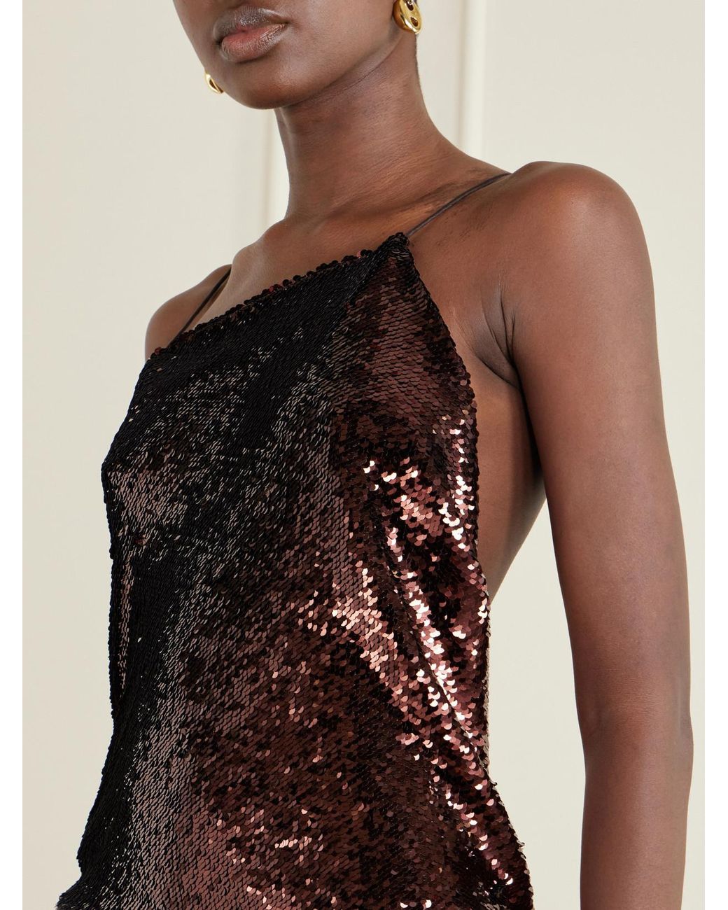 Alex Perry Brown Sequined Mesh Mini Dress