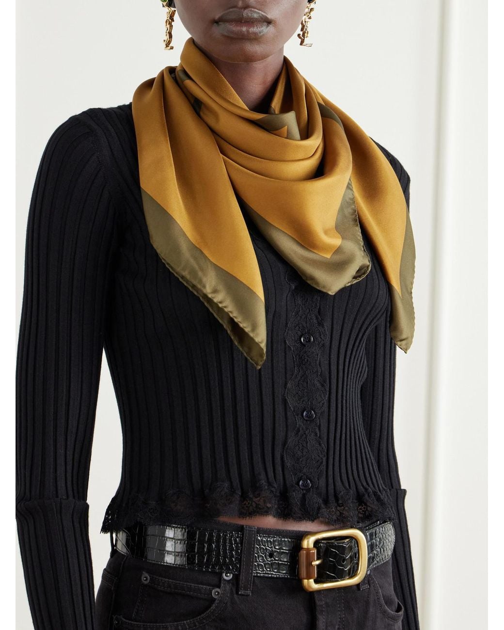 Saint Laurent Brown Cassandre-Printed Silk-Twill Scarf