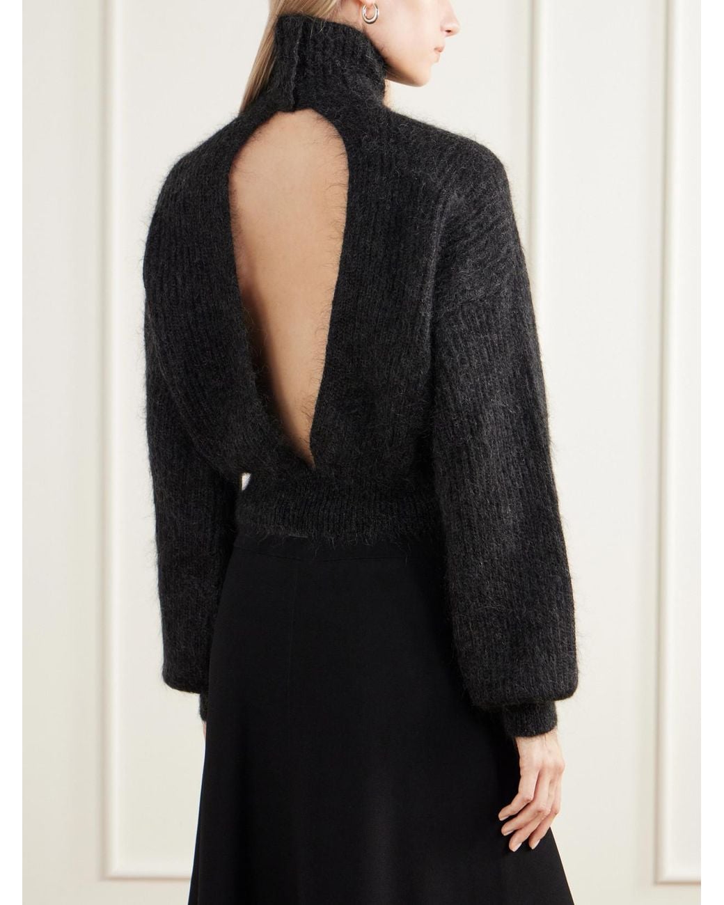 Max Mara Black Adorno Open-Back Cropped Ribbed Mohair-Blend Turtleneck Sweater