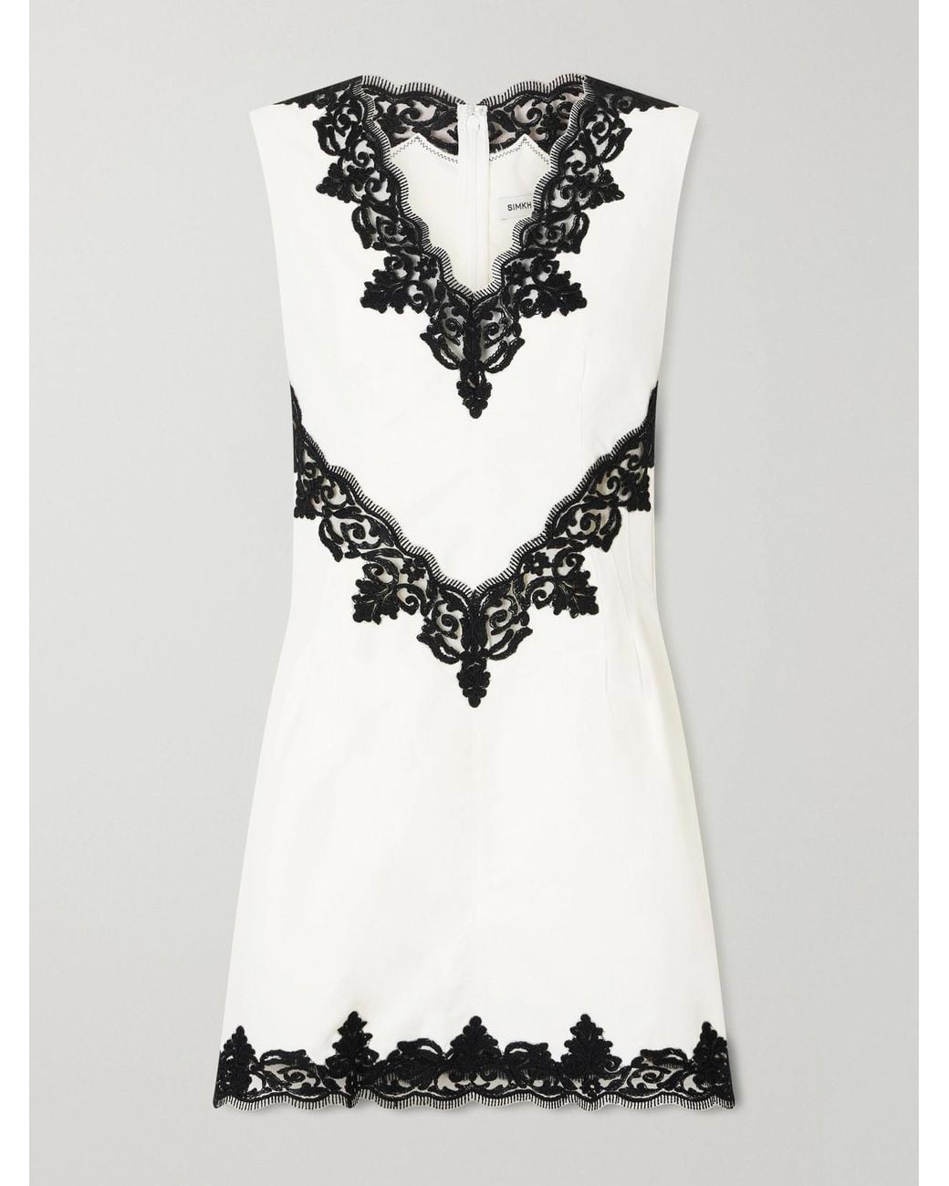Jonathan Simkhai White Minna Lace-Appliquéd Cotton-Faille Mini Dress