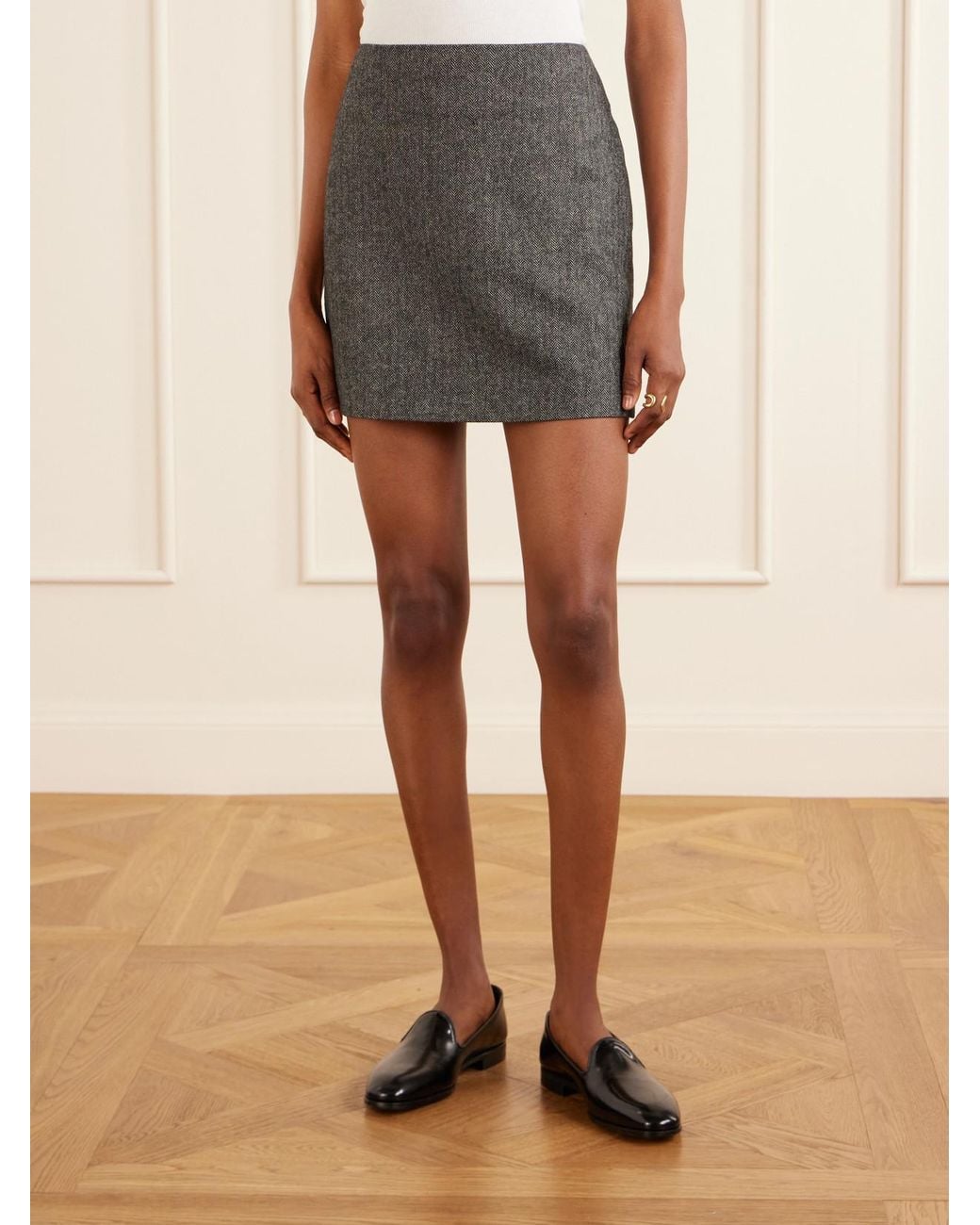 Blazé Milano Gray Coci Herringbone Wool-Blend Mini Skirt