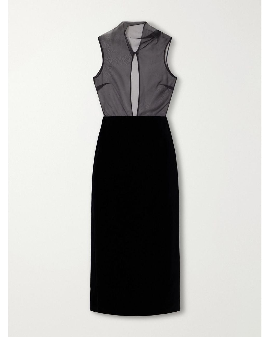 Brandon Maxwell Black The Delphine Silk-Organza And Cotton-Blend Velvet Midi Dress