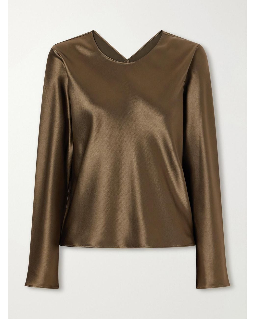 Leset Green Barb Draped Satin Blouse