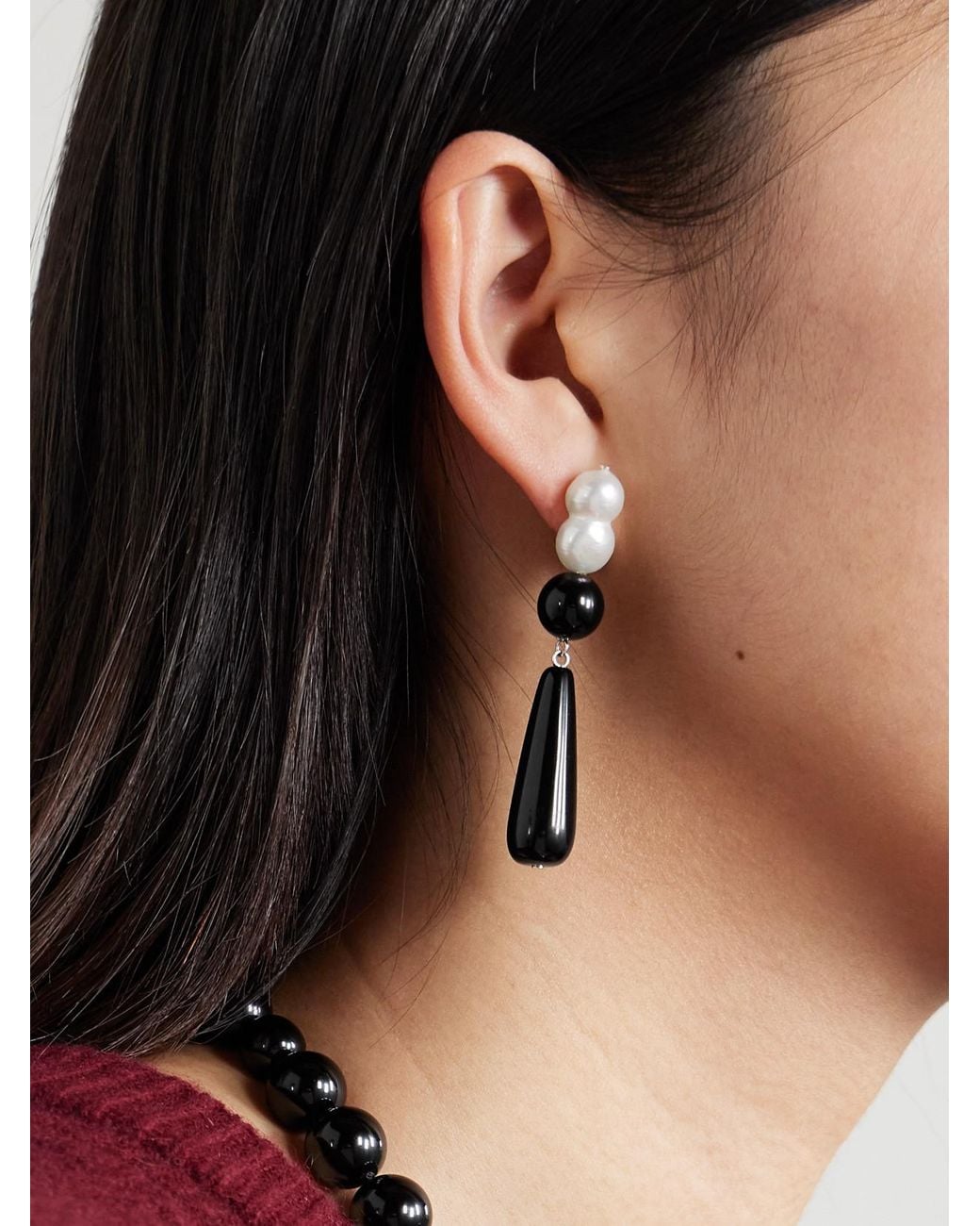 COMPLETEDWORKS Natural Tarn Ii Recycled, Onyx And Pearl Earrings