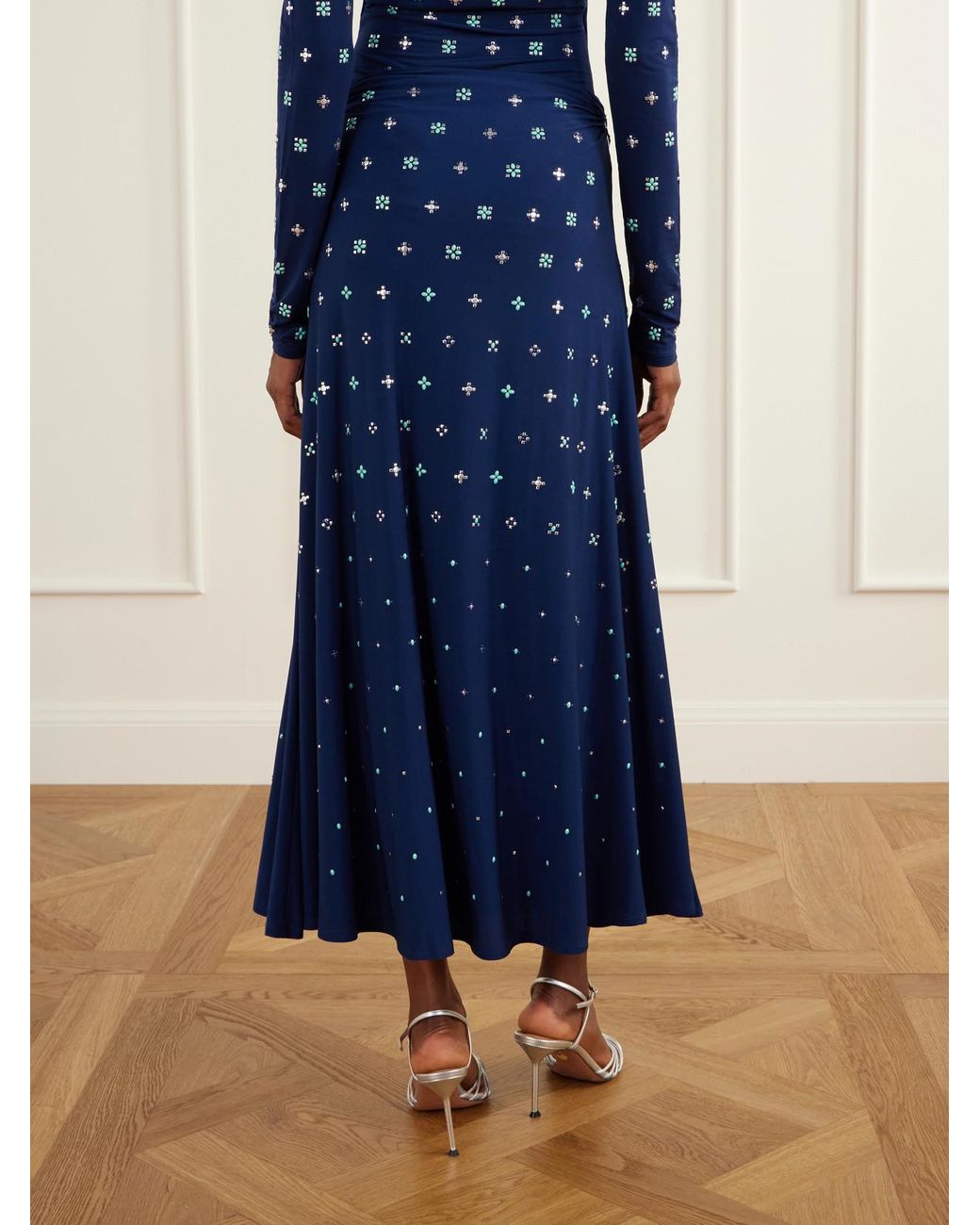 Rabanne Blue Embellished Stretch-Jersey Maxi Skirt