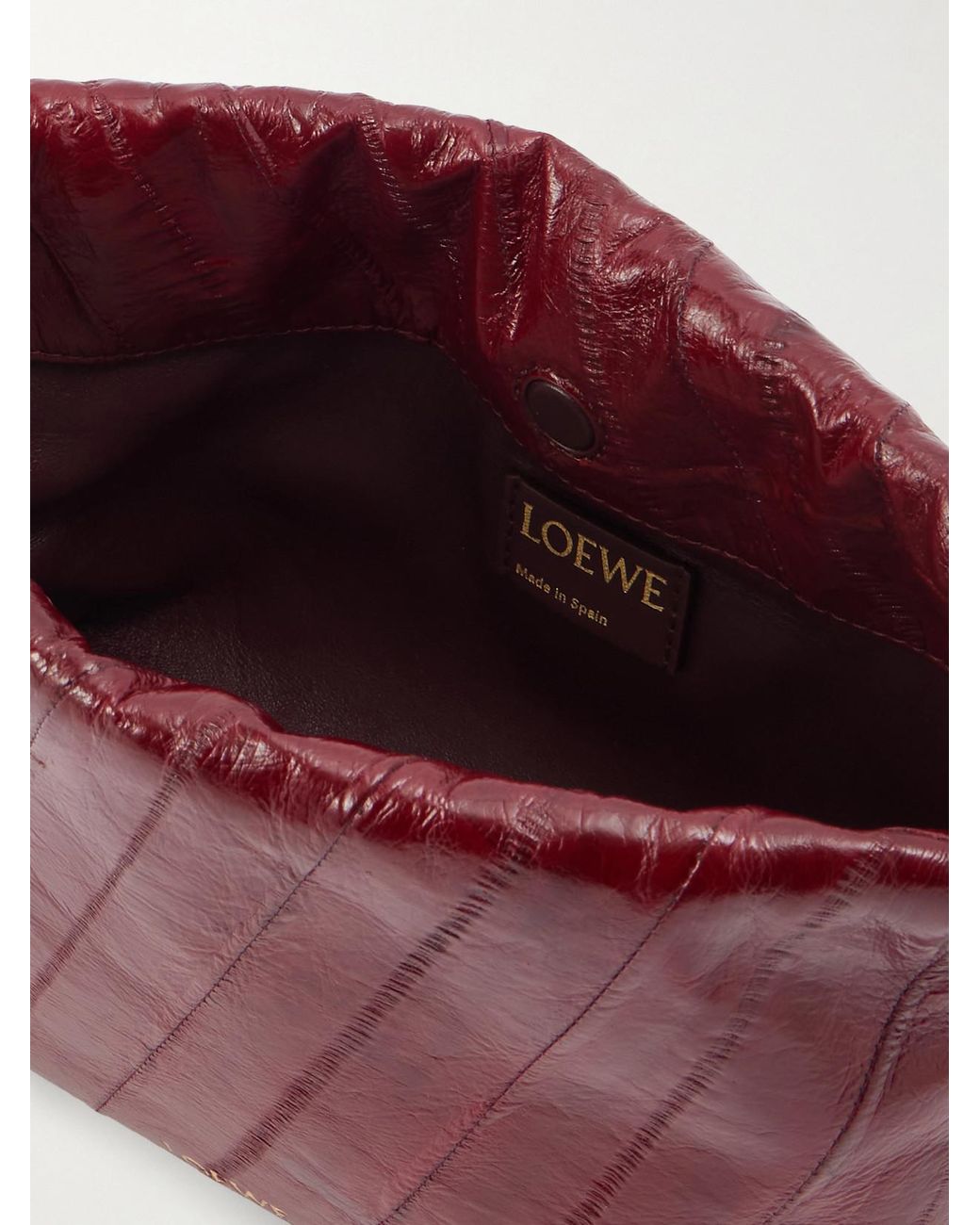 Loewe Brown Flamenco Mini Leather-Trimmed Crinkled-Eel Clutch