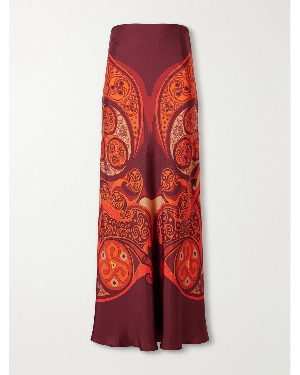 LaDoubleJ Red Sleek Printed Silk-Twill Maxi Skirt