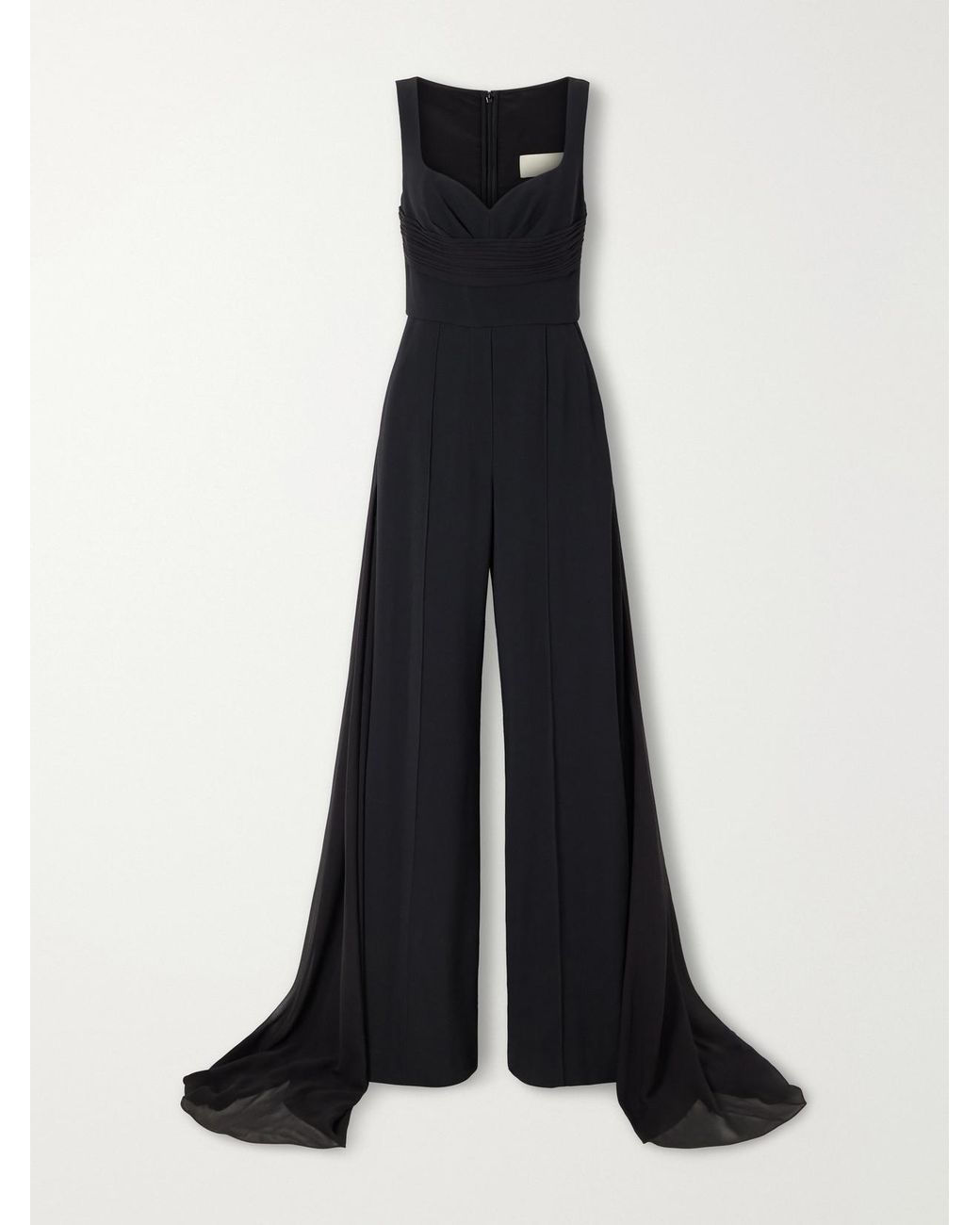 Elie Saab Black Ruched Chiffon-Trimmed Silk-Blend Cady Jumpsuit