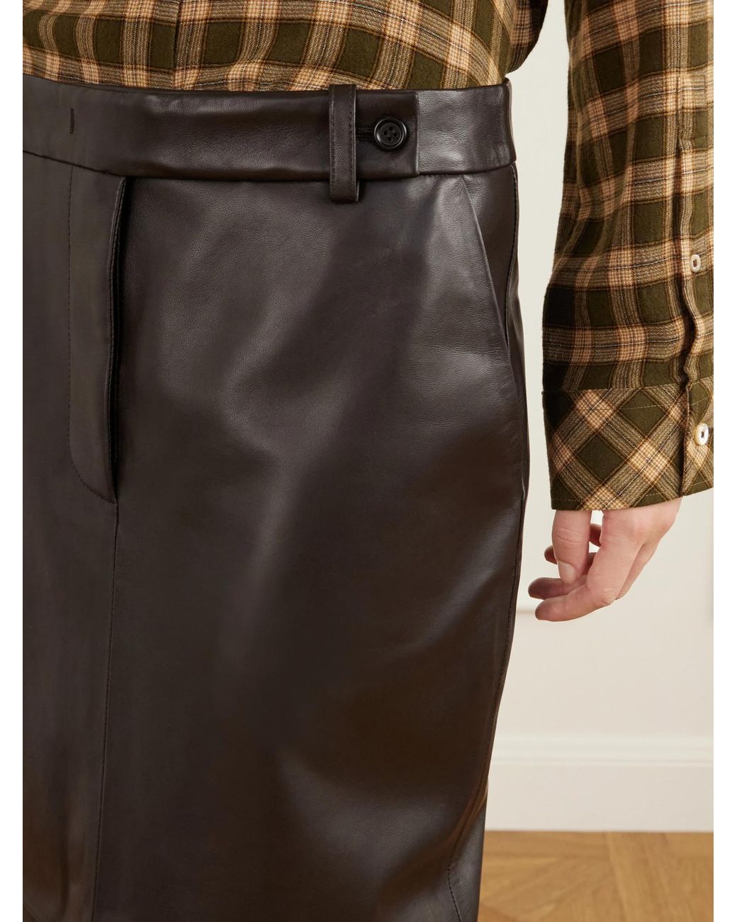 Co. Black Double-Slit Leather Midi Skirt