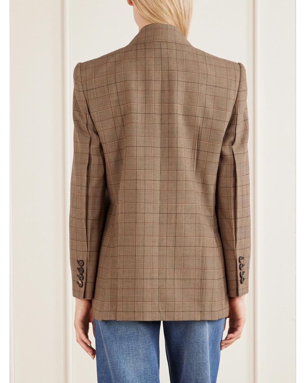 Chloé Brown Double-Breasted Checked Wool Blazer