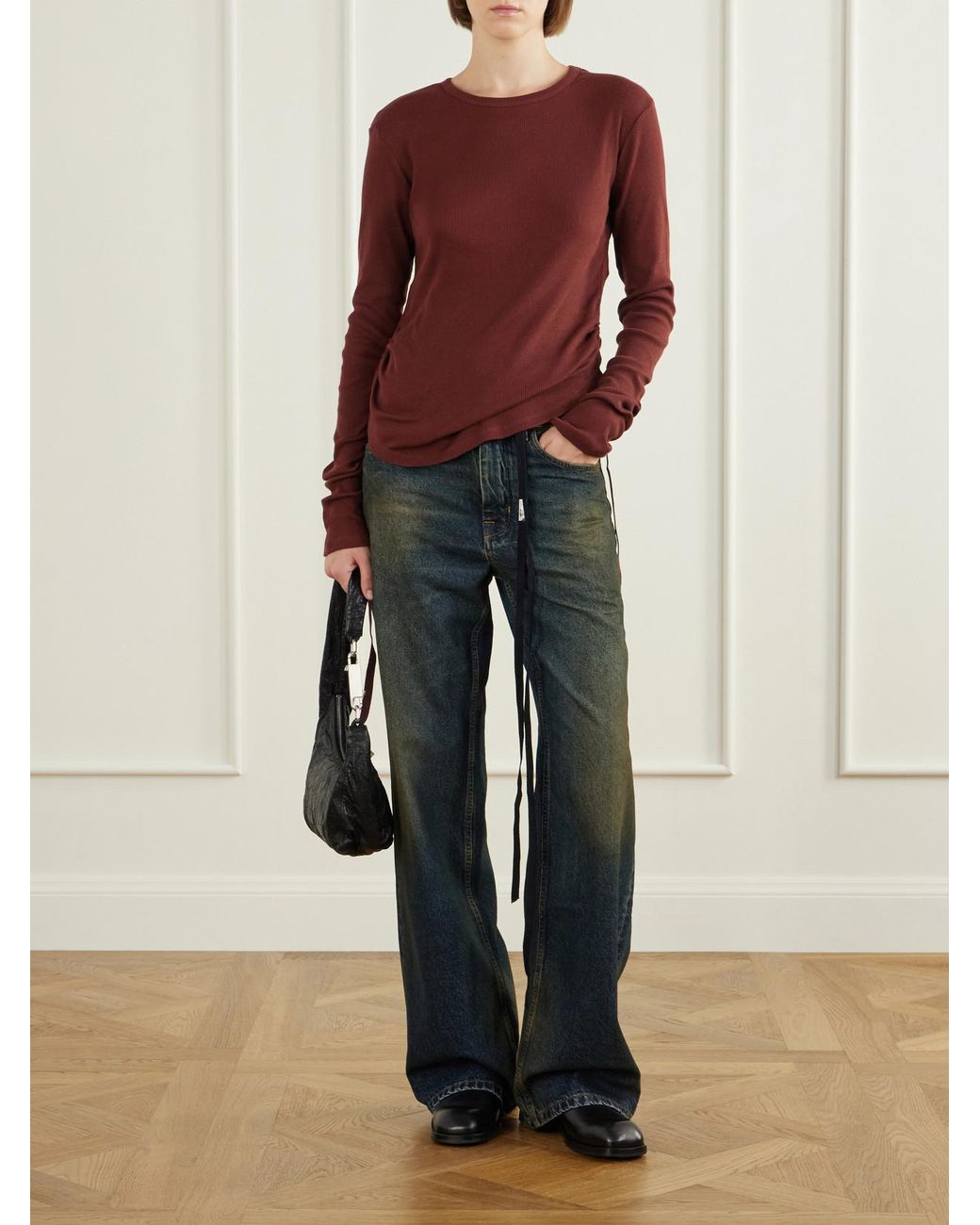 Ann Demeulemeester Dot Gathered Ribbed Cotton T-Shirt