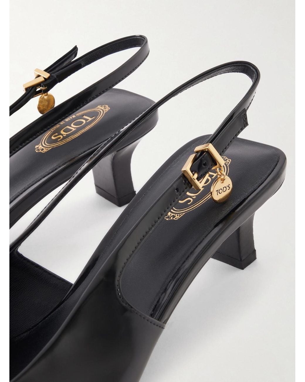Tod's Black Embellished Croc-Effect Leather Slingback Pumps
