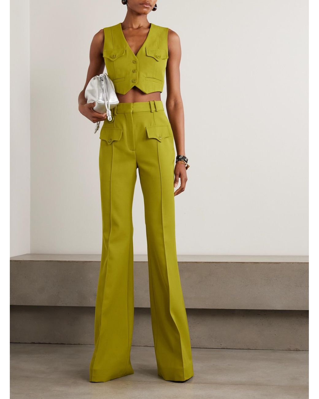 Zimmermann Green Luna Twill Wide-Leg Pants