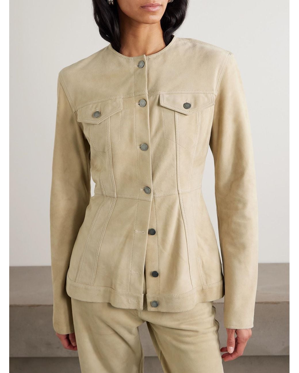 Haikure Natural Temple Paneled Suede Jacket