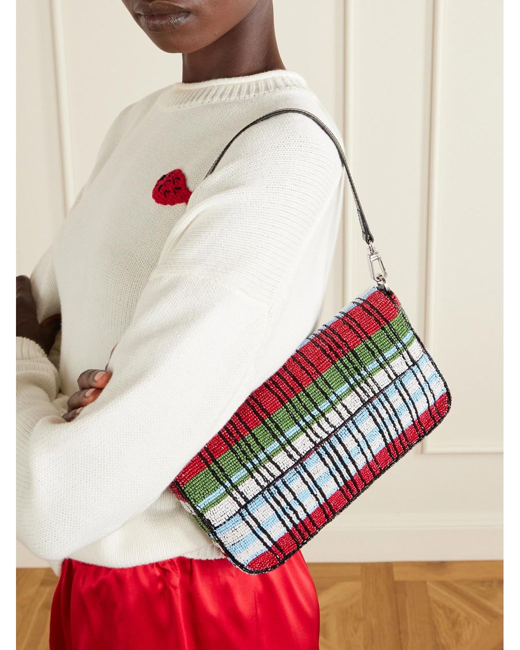 Staud White Da Adolfo Timmy Beaded Shoulder Bag