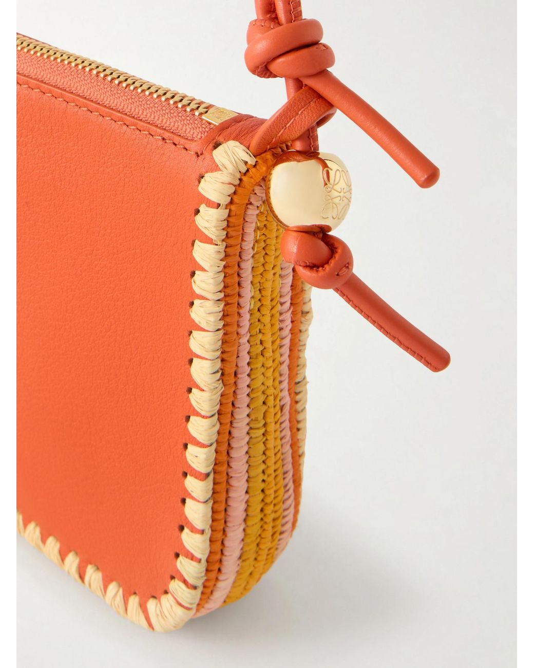 Loewe Red Paula's Ibiza Rio Raffia-Trimmed Leather Shoulder Bag