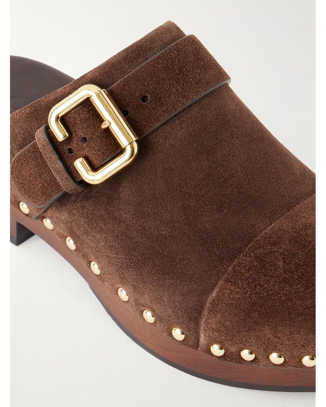 Chloé Brown Jeannette Embellished Suede Clogs