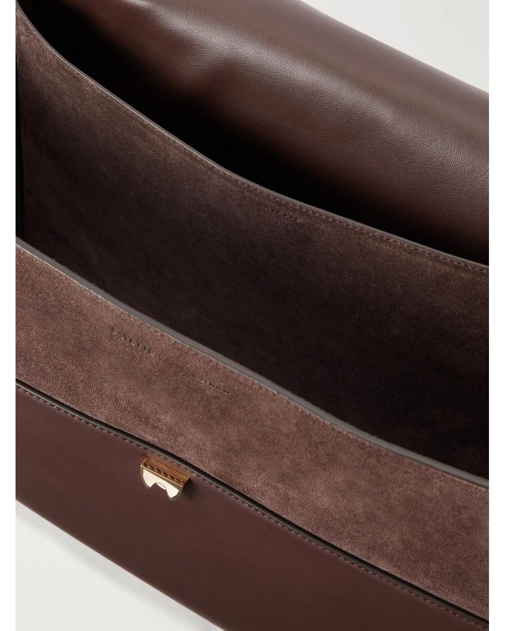 SAVETTE Brown Trapeze Leather-Trimmed Suede Shoulder Bag
