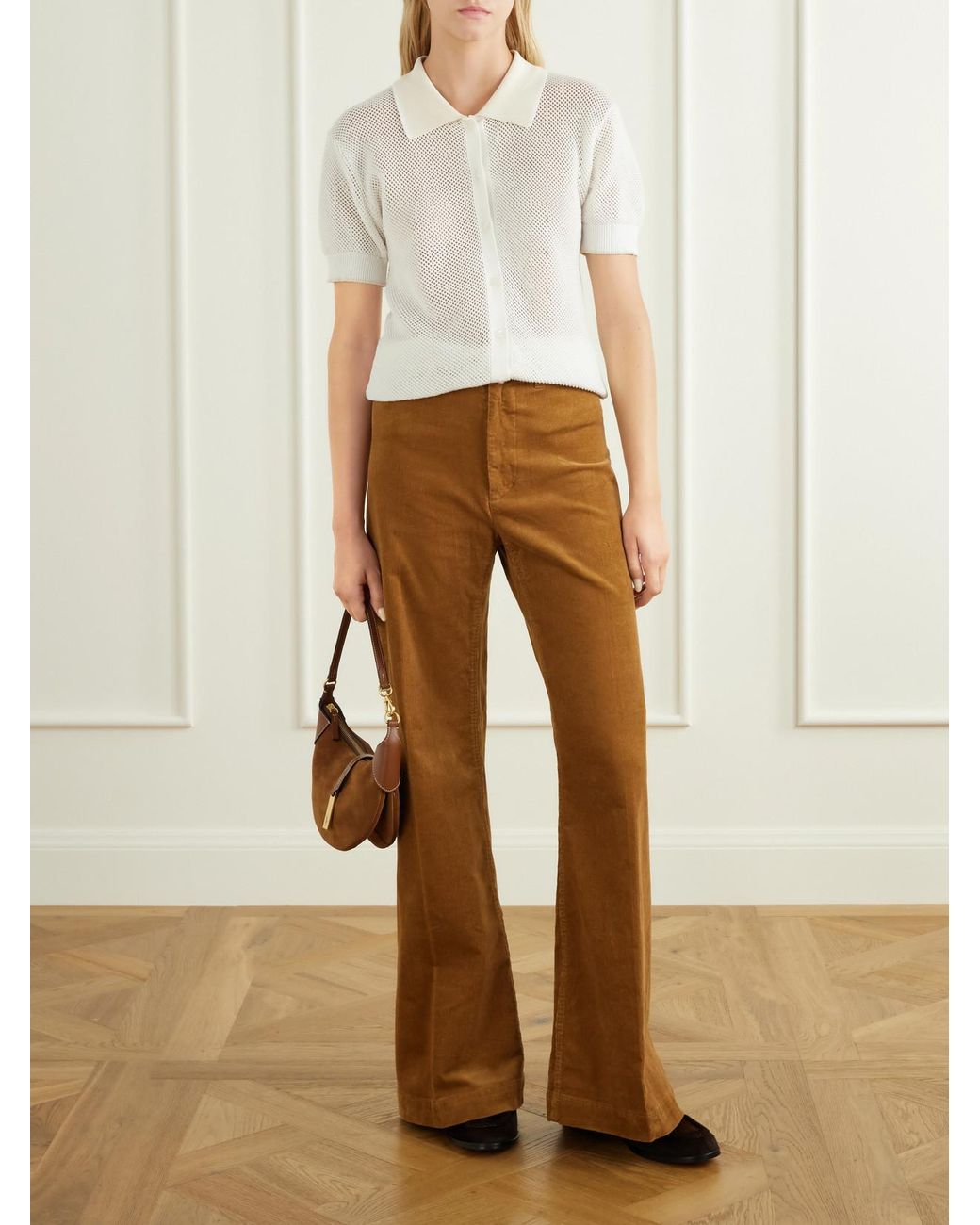 Polo Ralph Lauren Brown Cotton-Blend Corduroy Wide-Leg Pants