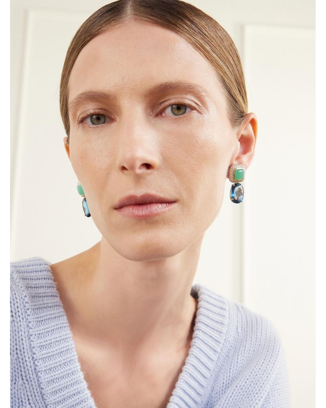 Octavia Elizabeth Blue 18-Karat, Topaz, Chrysoprase And Diamond Earrings