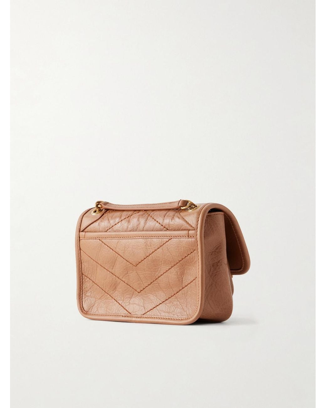 Saint Laurent Brown Niki Mini Cassandre-Embellished Crinkled-Leather Shoulder Bag