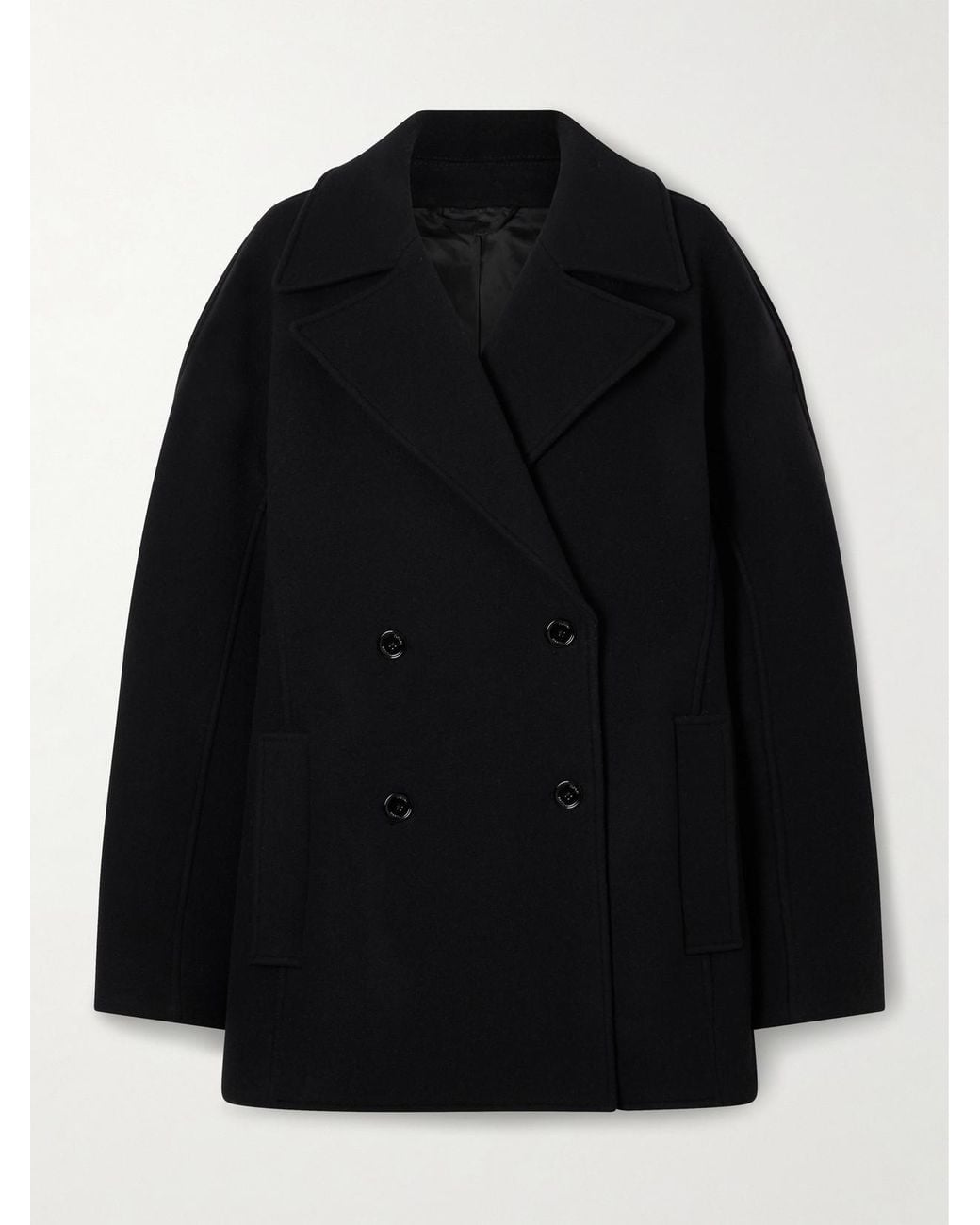 Totême Black Double-Breasted Wool-Blend Coat