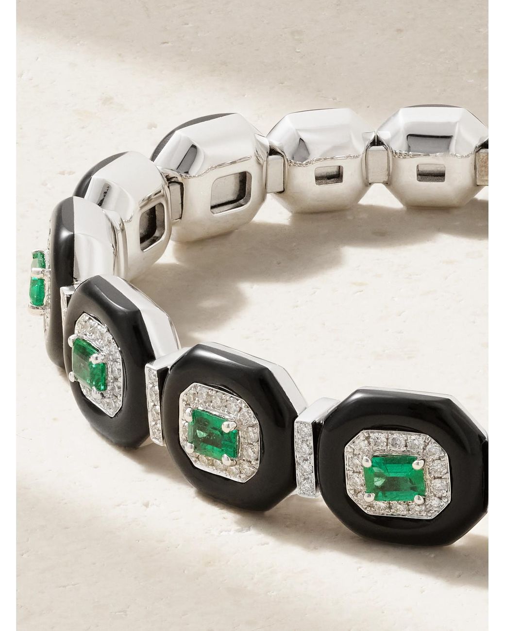 Nikos Koulis Natural Oui 18-Karat, Emerald, Diamond And Enamel Bangle