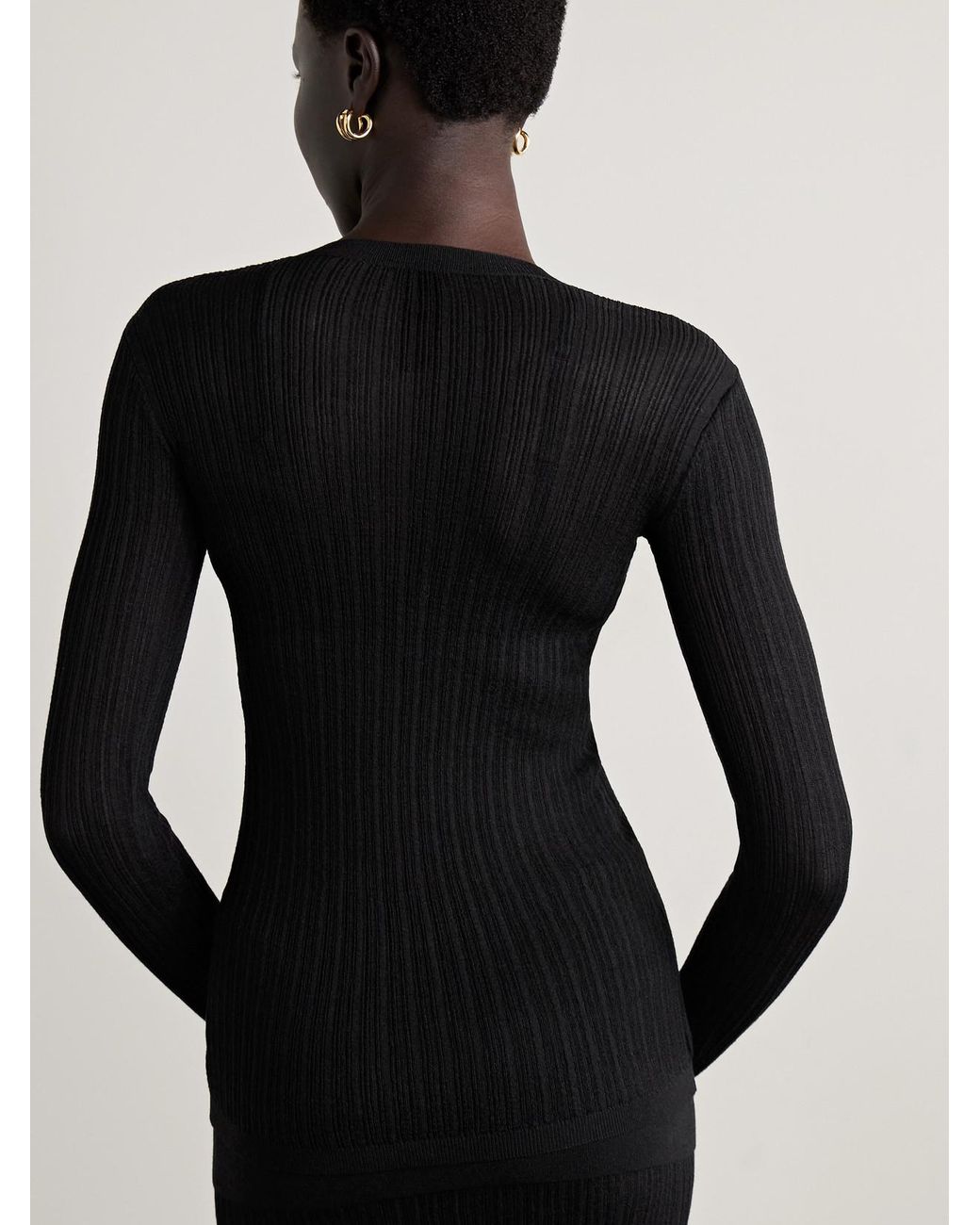 Skims Sheer Knit Long Sleeve Henley in Black | Lyst