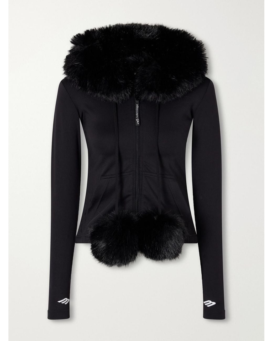 Balenciaga Black Plush-Trimmed Stretch-Jersey Hoodie