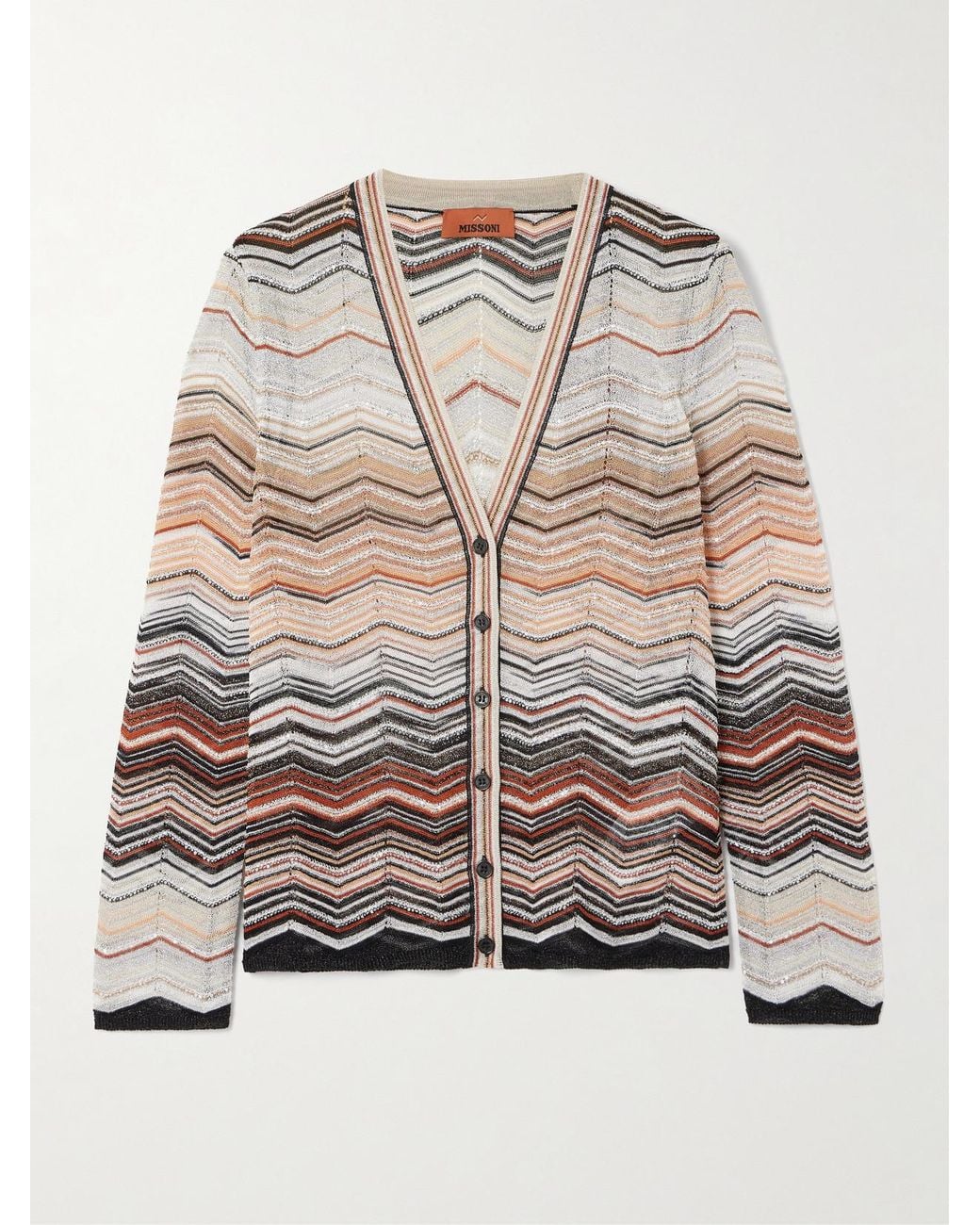 Missoni Gray Sequin-Embellished Striped Metallic Crochet-Knit Cardigan