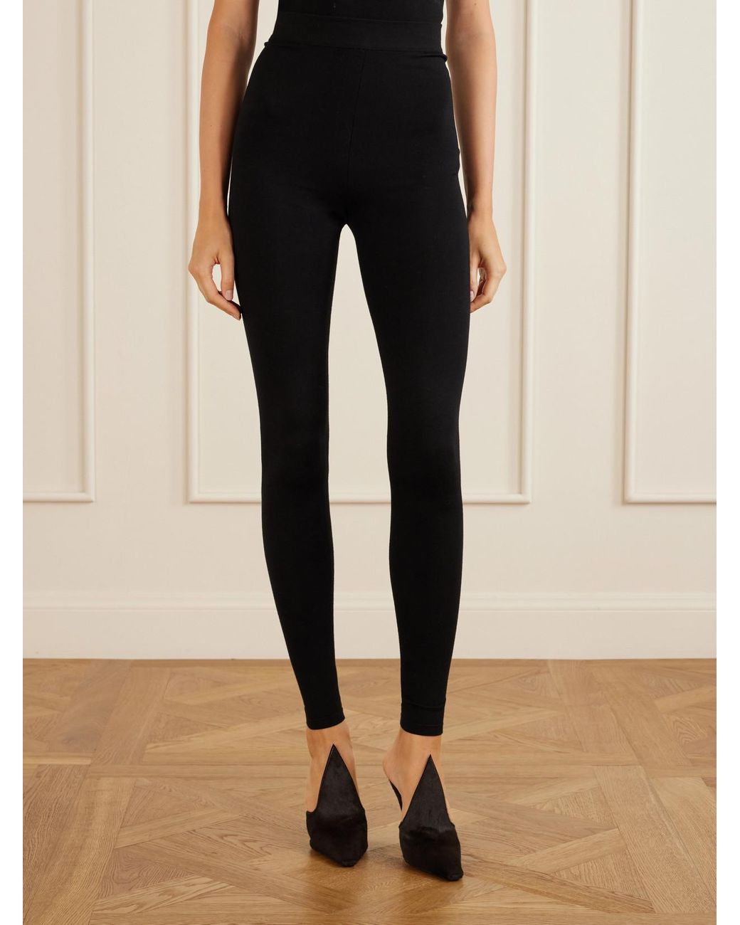Alaïa Black High-Rise Wool-Blend Leggings