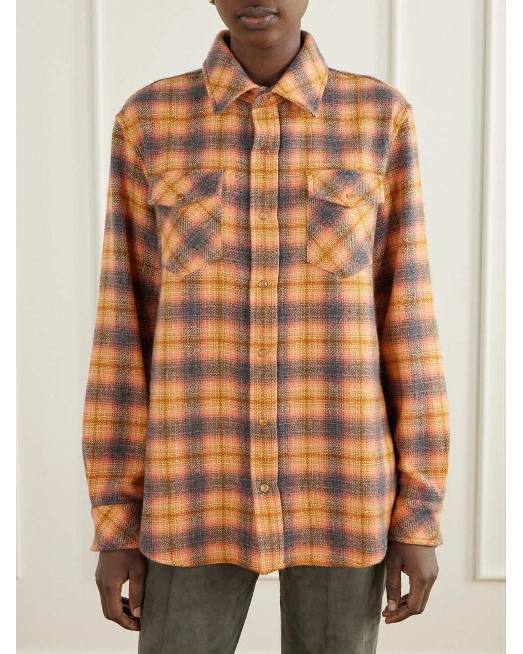 God's True Cashmere Orange Checked Cashmere Shirt