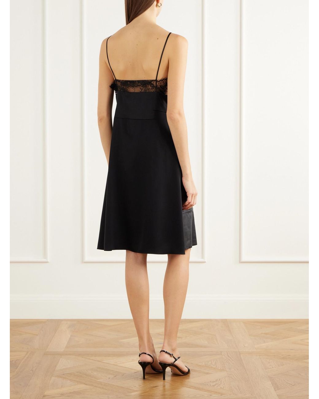 Sharon Wauchob Black Paneled Lace-Trimmed Satin And Leather Mini Dress