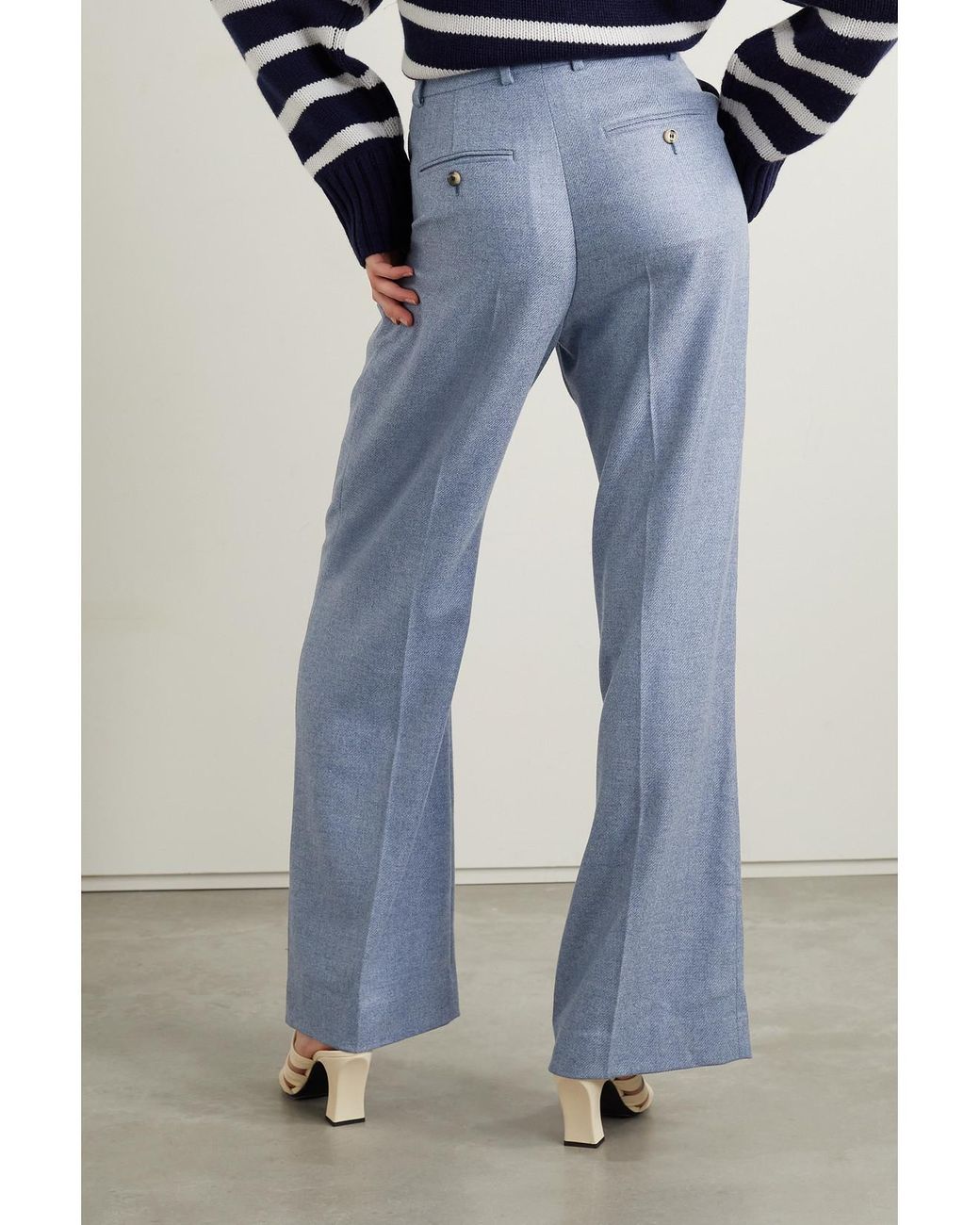 Loro Piana Blue Pleated Cashmere Wide-Leg Pants