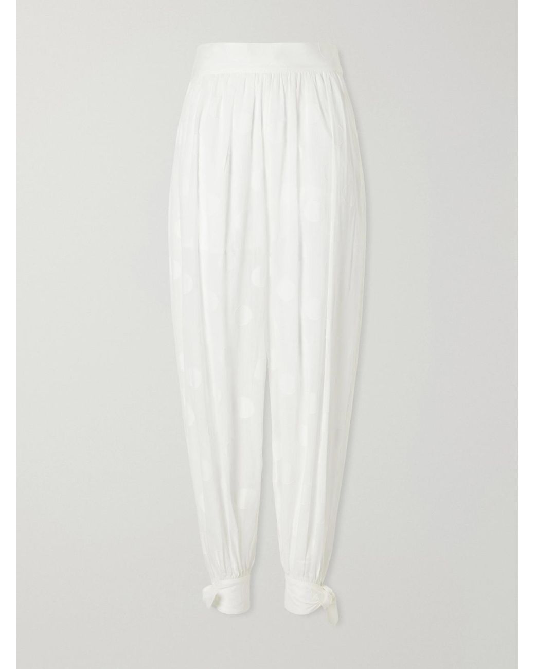 Zimmermann White Solstice Knotted Polka-Dot Cotton-Poplin Balloon Pants