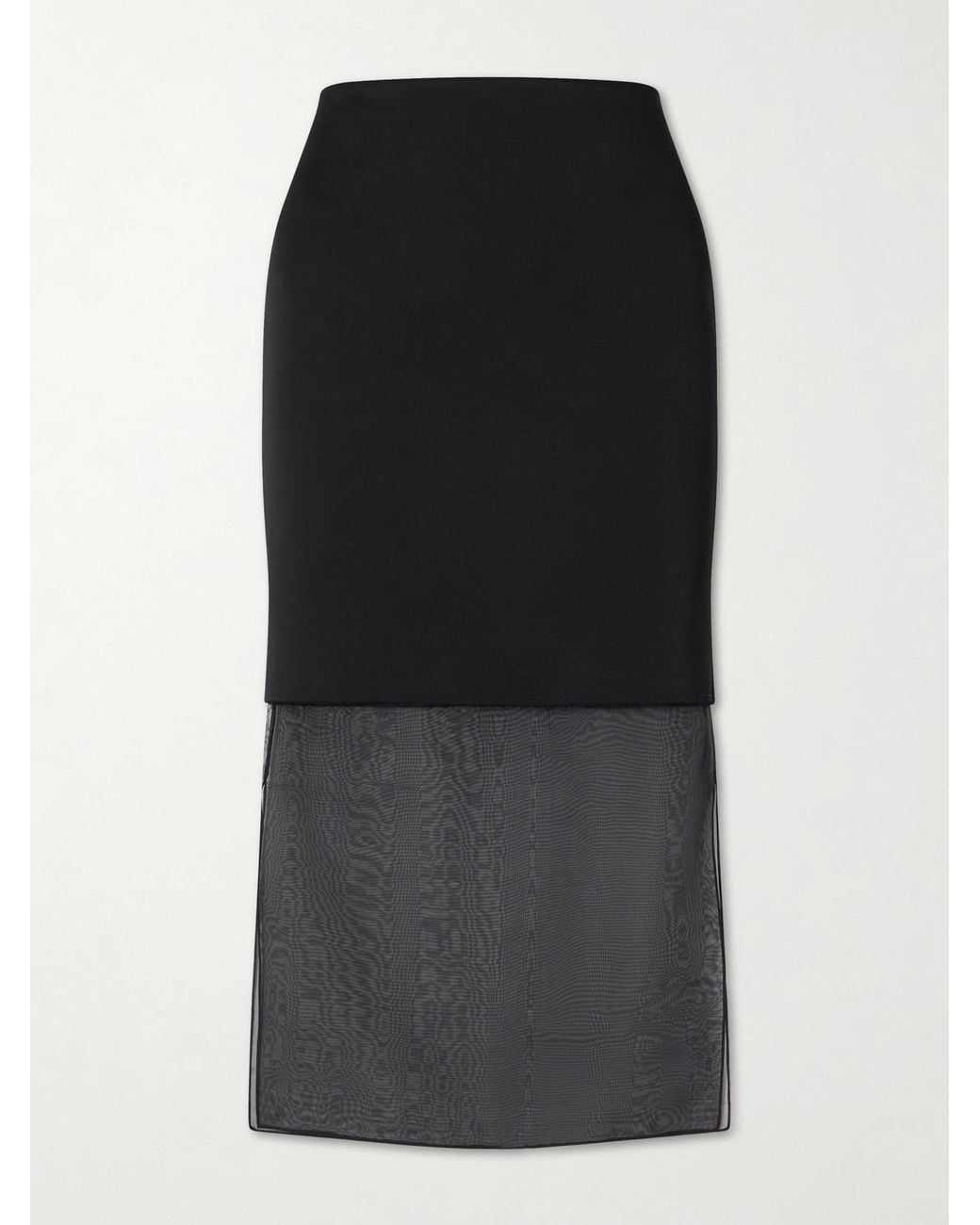 Khaite Black Sybil Layered Frayed Satin-Crepe And Organza Midi Skirt
