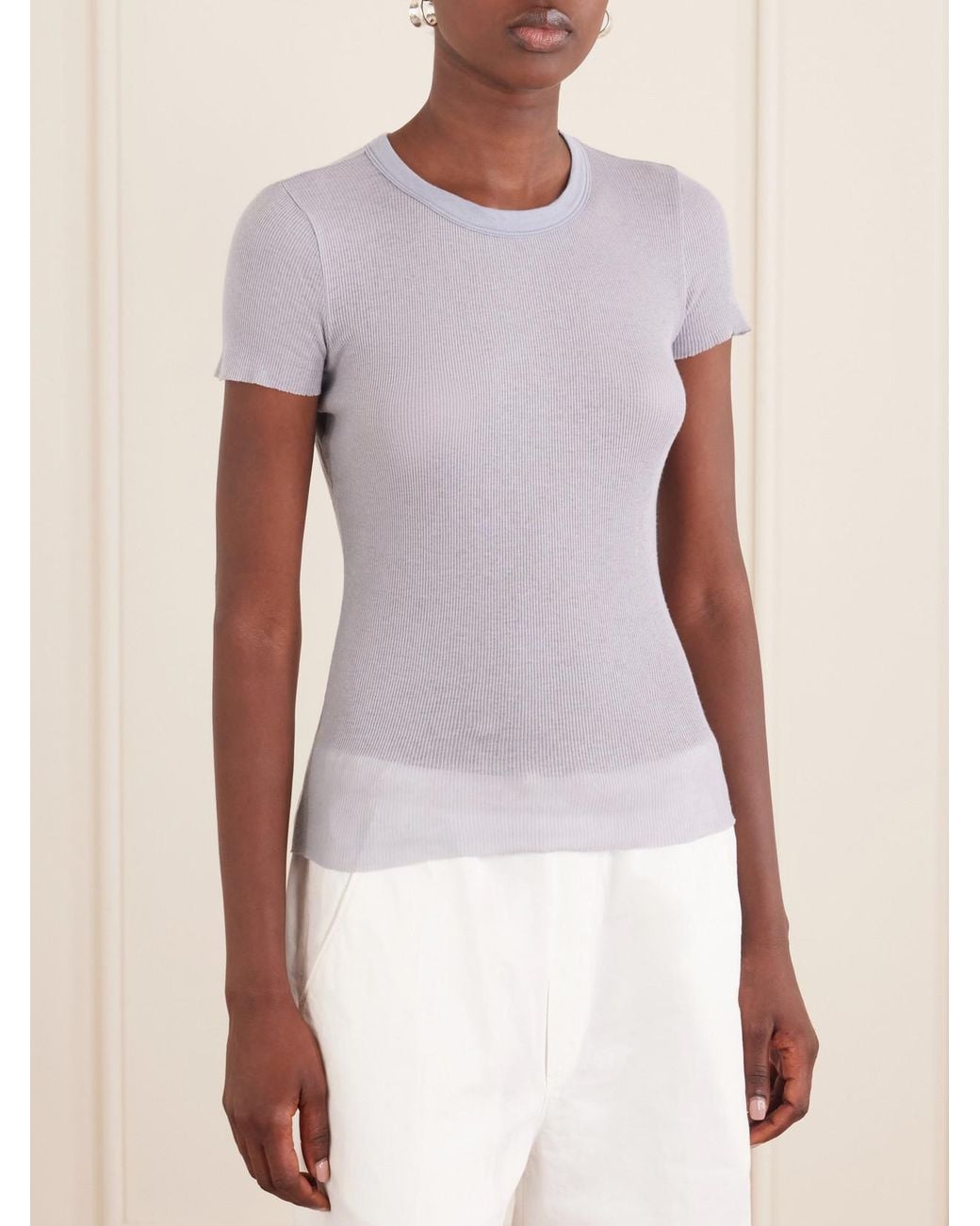 James Perse Gray Ribbed Cotton And Cashmere-Blend T-Shirt