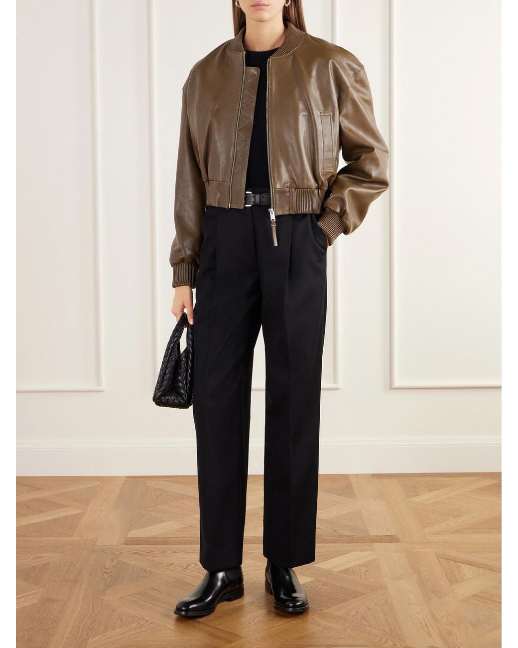 Arma Brown Hannan Cropped Leather Bomber Jacket