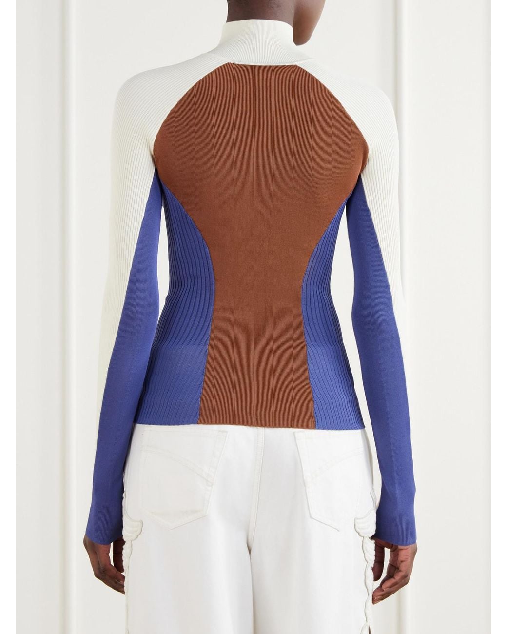 Zimmermann Blue Clash Ribbed Jersey Half-Zip Sweater