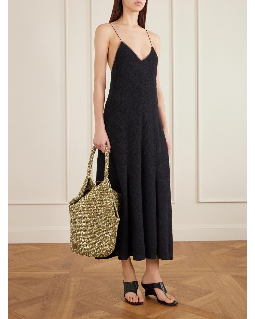 Khaite Metallic Lotus Medium Two-Tone Woven Tote