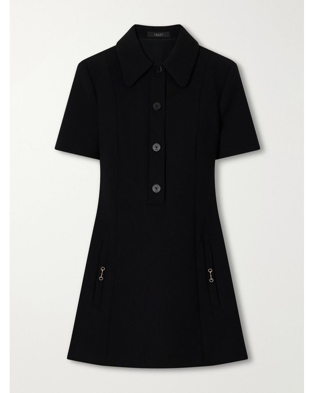 Gucci Black Horsebit-Embellished Wool-Crepe Mini Dress