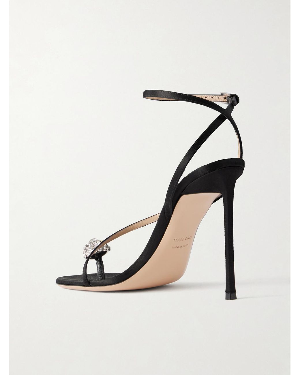 Tom Ford White Crystal-Embellished Leather-Trimmed Satin Sandals