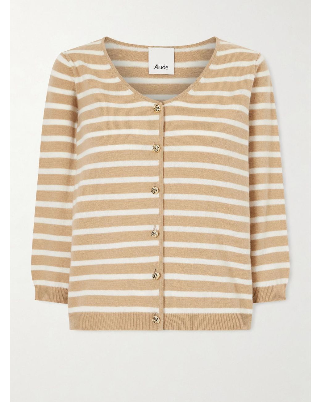 Allude Natural Striped Cashmere Cardigan