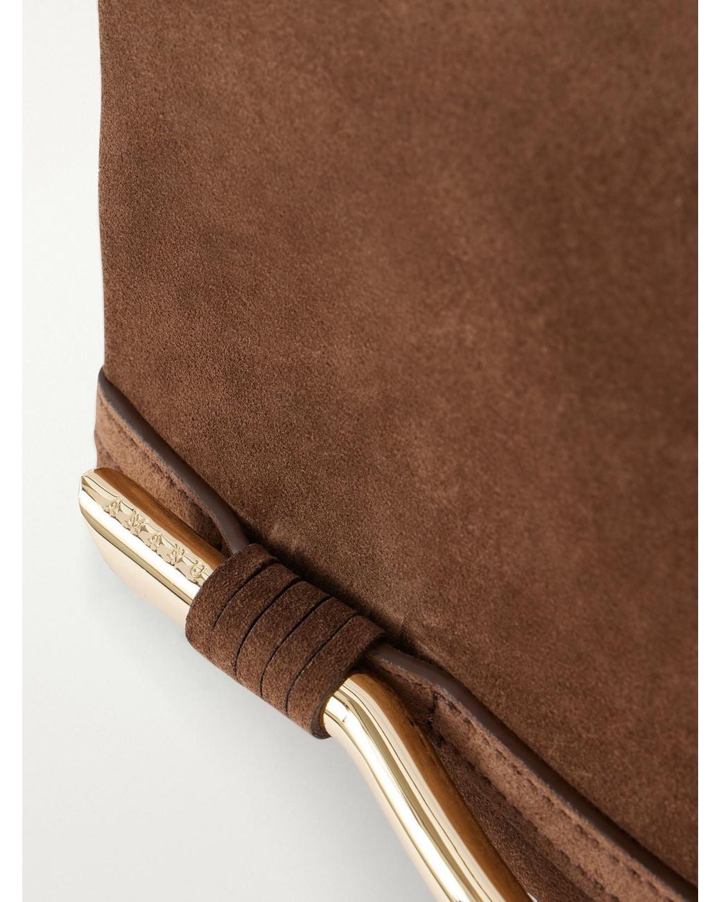 Amanu Brown Egypt Embellished Leather-Trimmed Suede Clutch